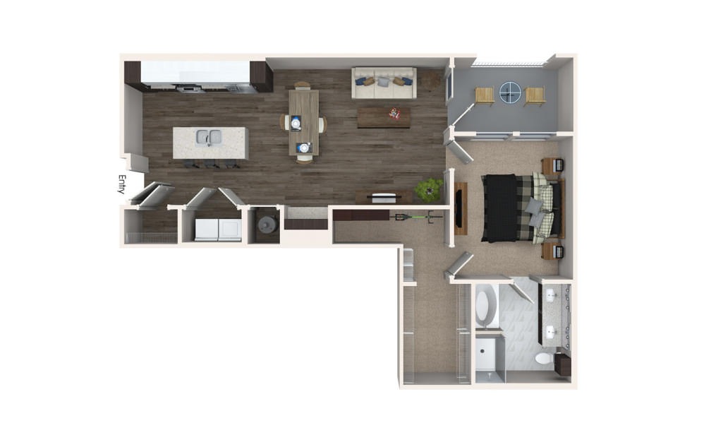 A4 - 1 bedroom floorplan layout with 1 bathroom and 946 square feet