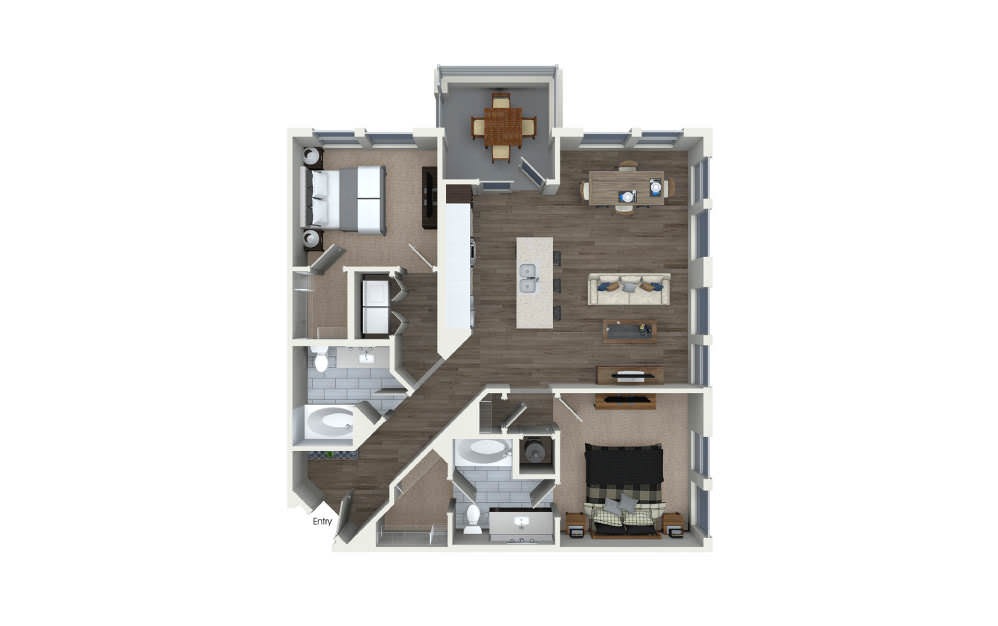 B2.1 - 2 bedroom floorplan layout with 2 bathrooms and 1156 square feet