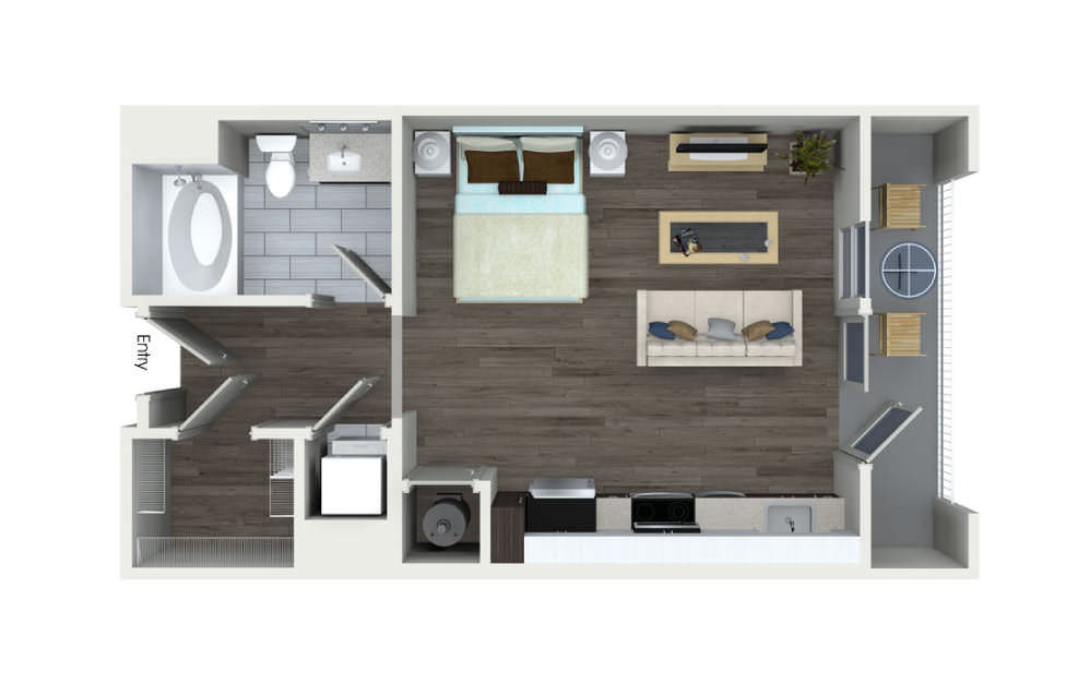 E1-EH - Studio floorplan layout with 1 bathroom and 500 square feet E1-EH - Studio floorplan layout with 1 bathroom and 500 square feet