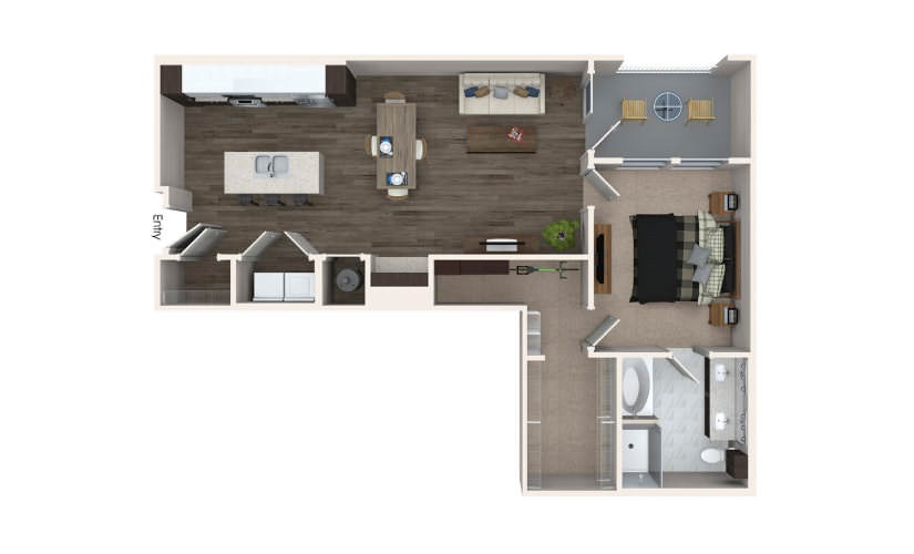 A4 - 1 bedroom floorplan layout with 1 bathroom and 946 square feet