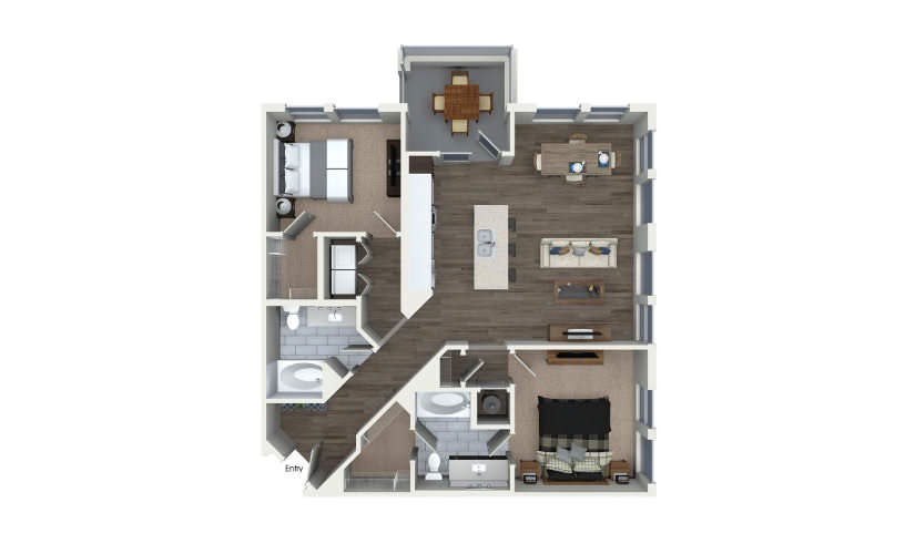 B2.1 - 2 bedroom floorplan layout with 2 bathrooms and 1156 square feet