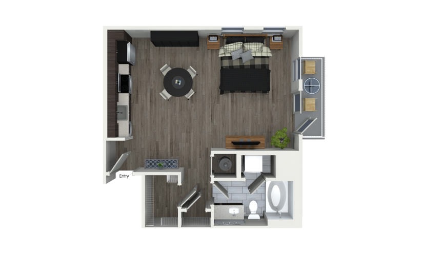 E3-EH - Studio floorplan layout with 1 bathroom and 575 square feet